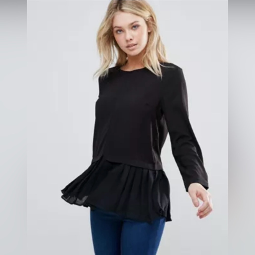 INC International Concepts Black Sweater with Faux Leather Shoulders